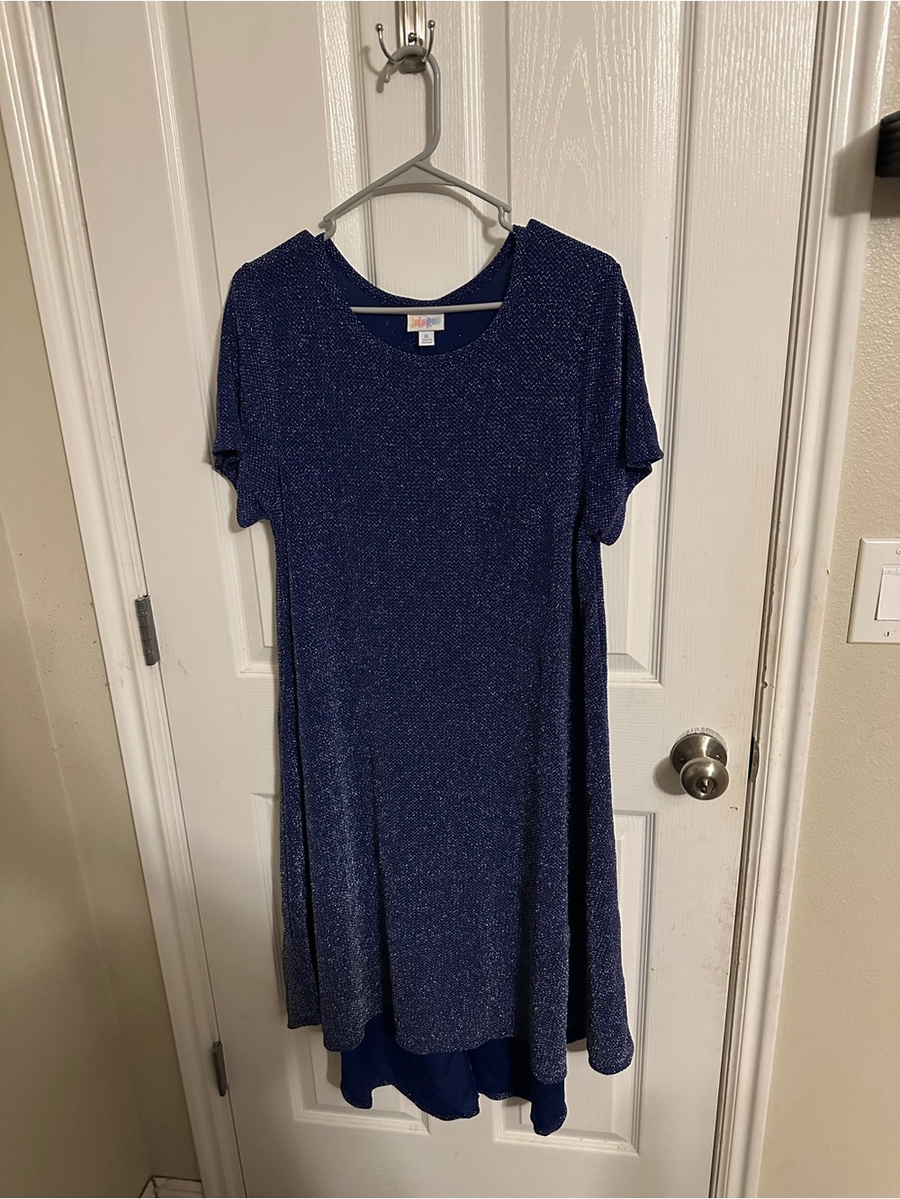LuLaRoe Navy Blue Metallic Knit Carly dress